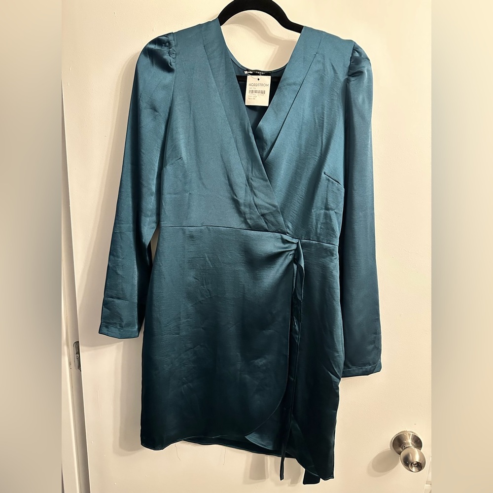 NWT. Blu Pepper Nordstrom Dark Teal Faux-Wrap Dress, L